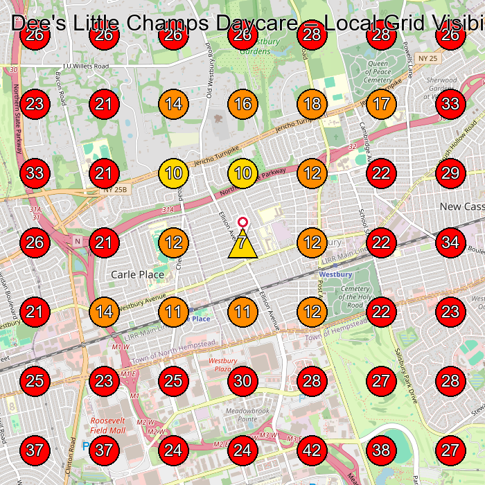 Dee's Little Champs Daycare GeoGrid visibility map for Day Care Center in Westbury